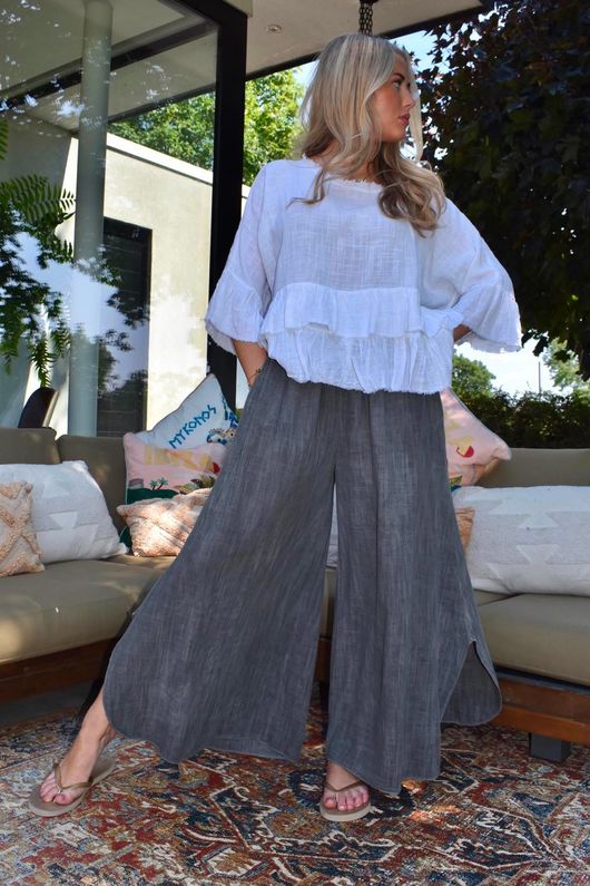 Frame Scoop Hem Pant Washed Charcoal